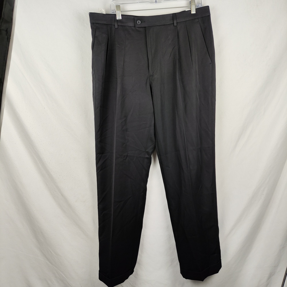 Perry Ellis Pants Mens 36x32 Black Travel Luxe Classic Fit Dress Cuffed Stretch